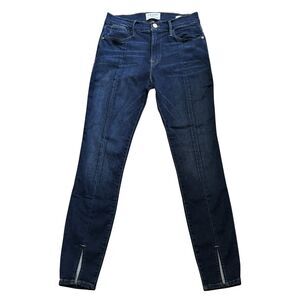 FRAME Le High Skinny Jeans 28 Dark Rinse Split Hem Seamed Stretch Denim EUC